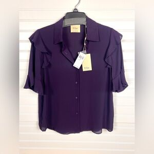 Elie. Tahari Women's Eggplant Purple Ruffle Sleeve Top